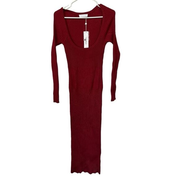 NWT Jonathan Simkhai | Lisa Ribbed Long Sleeve Midi Dress in Garnet Burgundy S - Picture 3 of 8